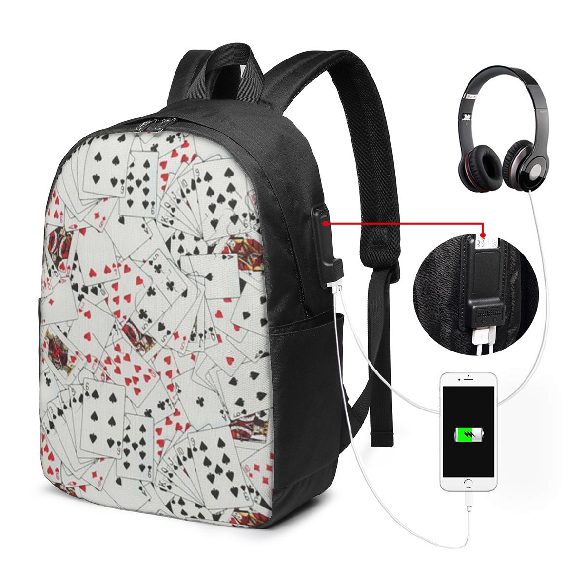 Travel Bags - Oyun Kartları Poker Baskı Sırt Çantası